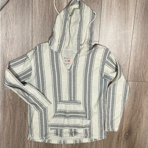 Beach Poncho White with Black Stripes Size M